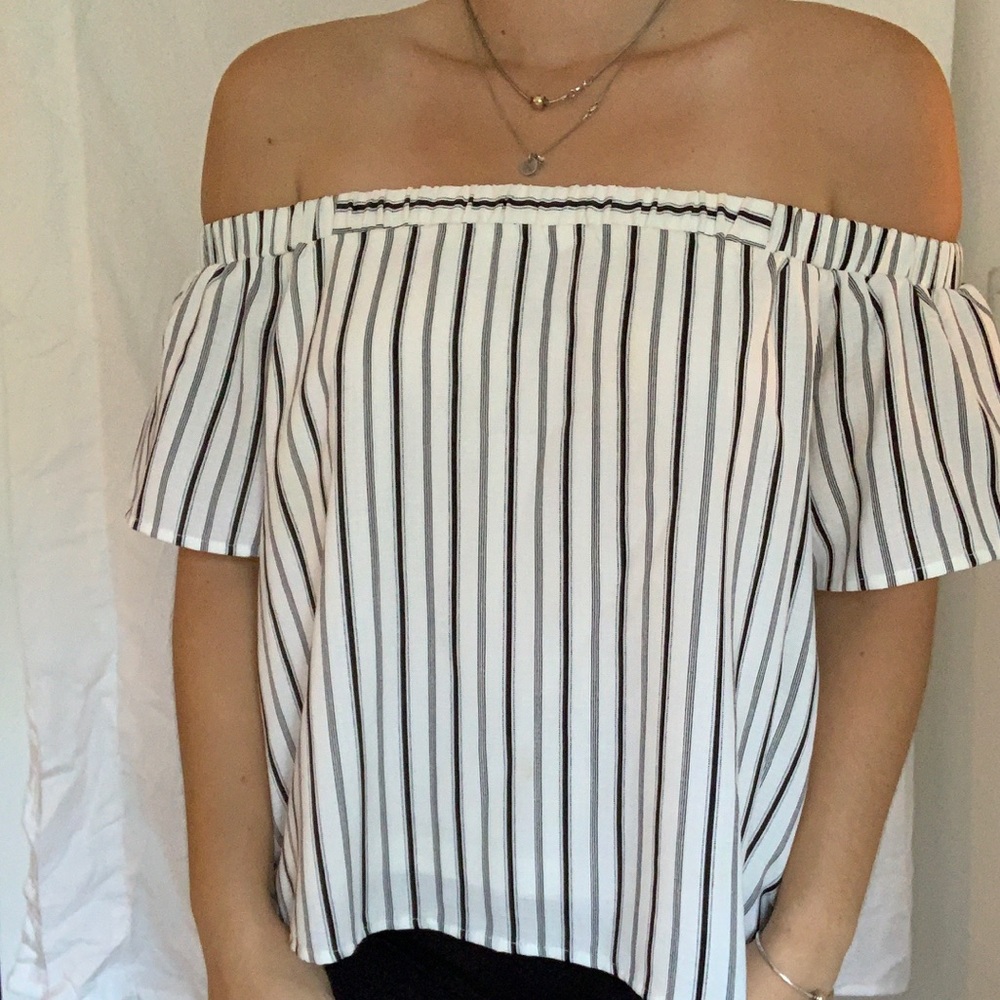 Off shoulder striped shirt